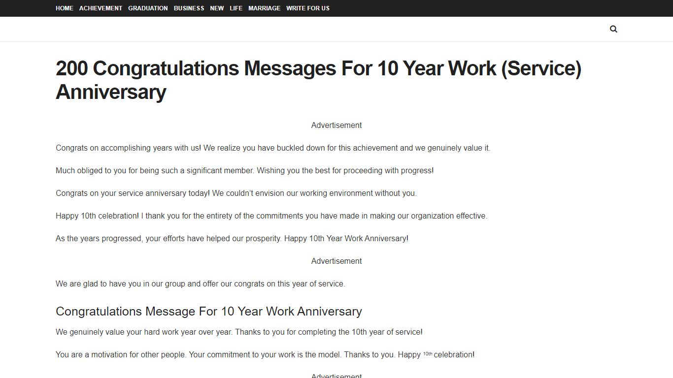 Congratulations Messages For 10 Year Work (Service) Anniversary