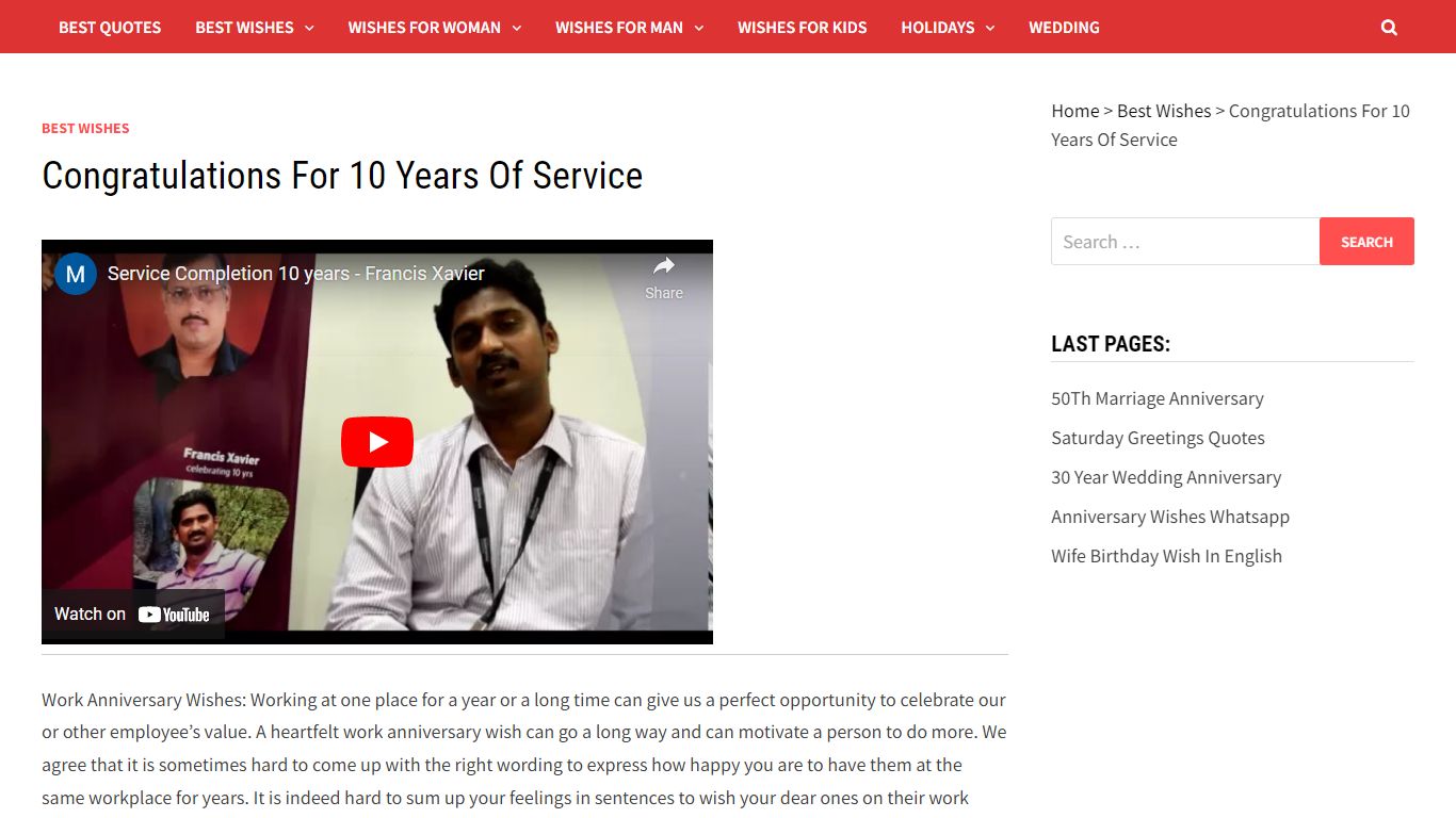 Congratulations For 10 Years Of Service: Best Wishes to You